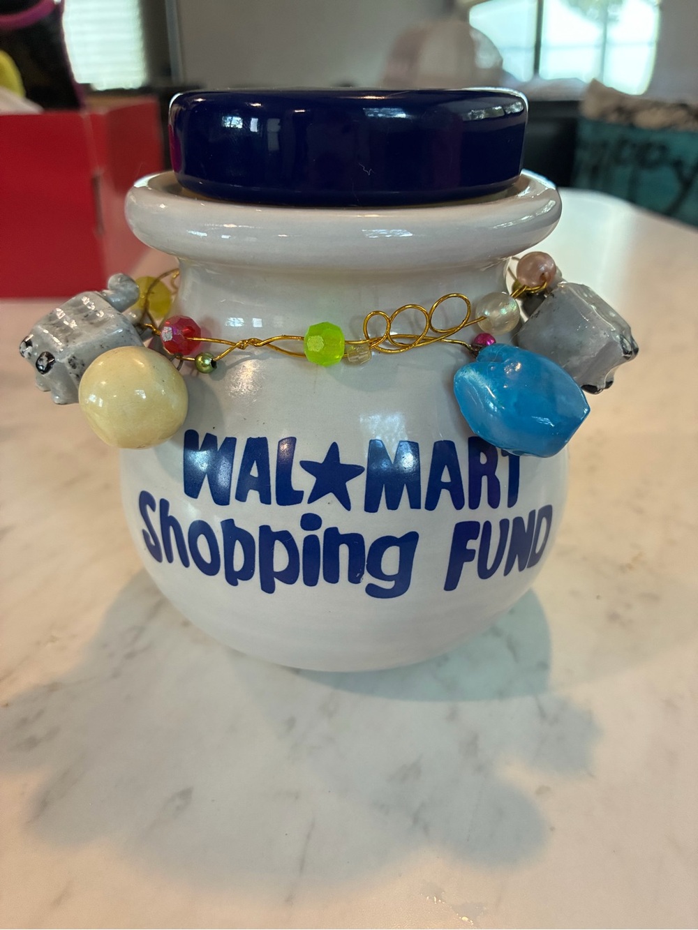 Kids Ceramic Shopping Fund Jar with Blue Lid
